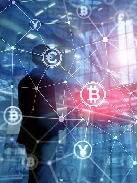 Doble Exposición Concepto De Bitcoin Y Blockchain Economía Digital Y Comercio De Divisas Diseño