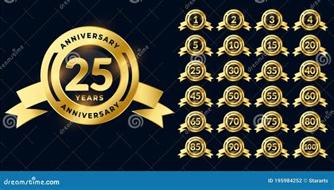 Golden Anniversary Shiny Labels Or Emblems Big Set Stock Vector Illustration Of Certificate