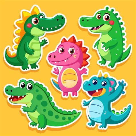 Cute Cartoon Crocodiles On A Yellow Background Premium Ai Generated