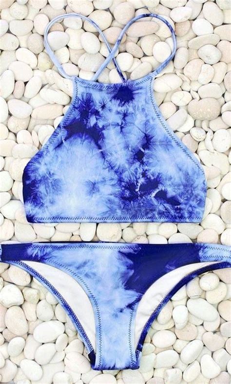 Blue Tie Dye Bikini Bikinis Bathing Suit Bikini High Neck Bikinis