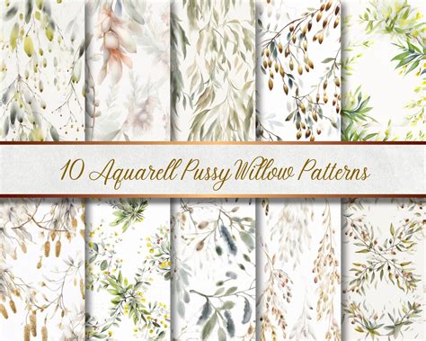 Watercolor Pussy Willow Patterns Watercolor Pussy Etsy