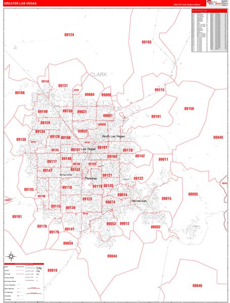 Greater Las Vegas, NV Metro Area Wall Map Red Line Style by MarketMAPS ...