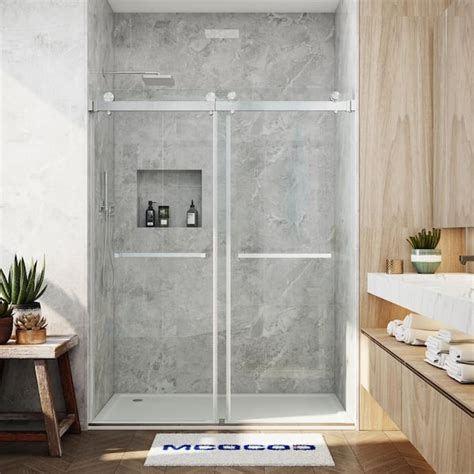 Mcocod 48 In W X 76 In H Double Sliding Frameless Shower Door In Brushed Nickel With Smooth