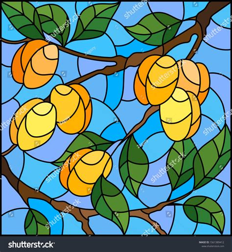 Illustration Style Stained Glass Window Branches Vetor Stock Livre De