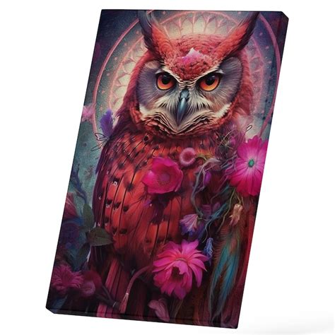 Tablou Canvas Cu Animal Nocturn Bufnita Roz Trandafiri Roz Desene