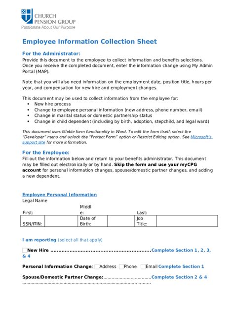 Employee Ination Collection Sheet Doc Template Pdffiller