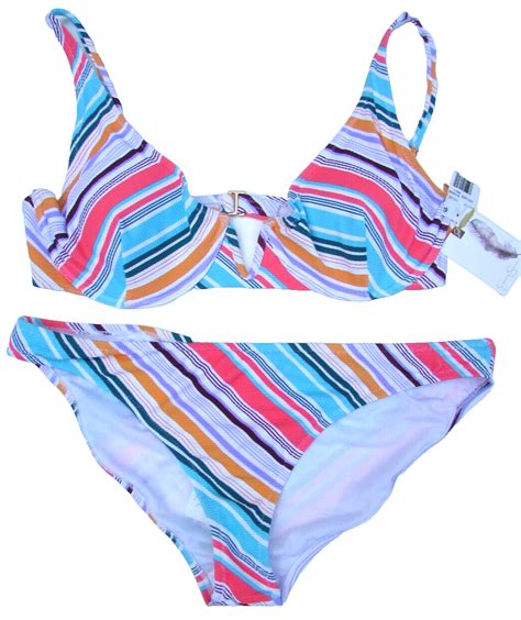 Jessica Simpson Blossom Multicolor Striped Underwired Bikini Set Size