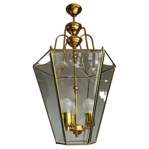 Extra Large Highly Stylish Brass And Beveled Glass Pendant Light Ceiling Lantern For Sale At 1stdibs