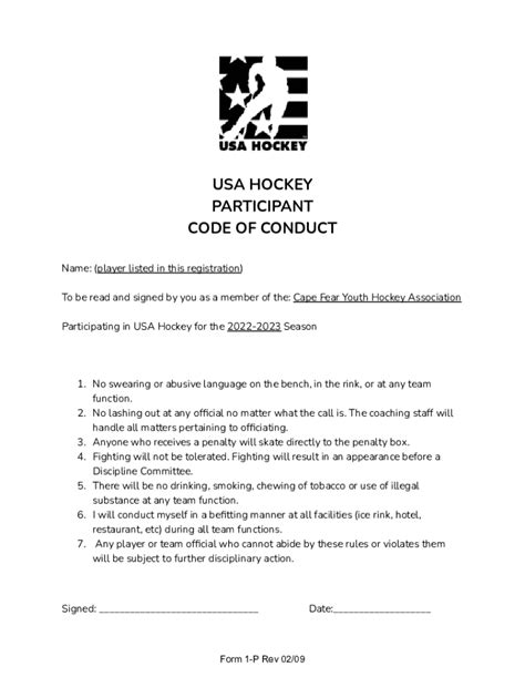 Fillable Online Usa Hockey Player Code Of Conduct Fax Email Print