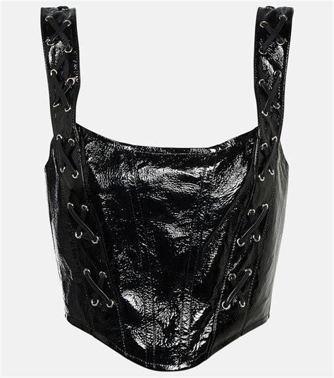 Leather Lace Up Bustier Top In Black Alessandra Rich Mytheresa