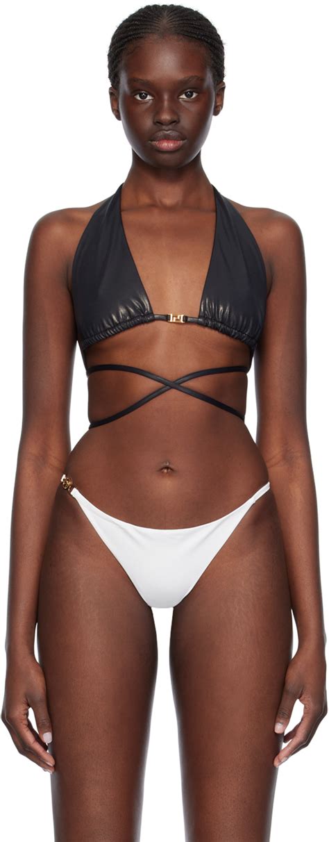 Black Greca Bikini Top By Versace Underwear On Sale