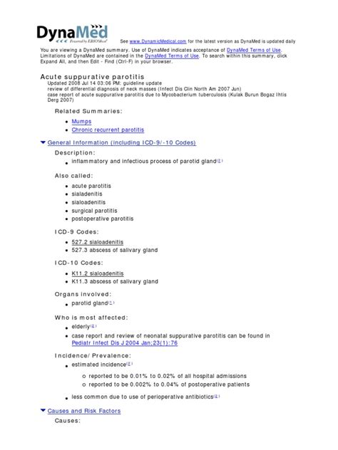 Acute Suppurative Parotitis Related Summaries Download Free Pdf