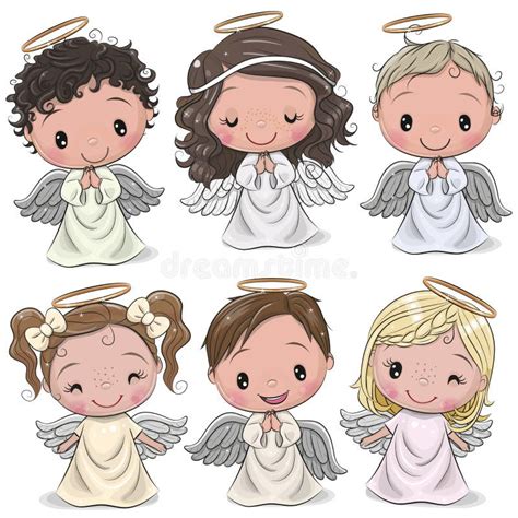 Cute Cartoon Christmas Angels Isolated On White Background Stock Vector