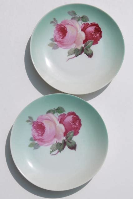 Pink Yellow Roses Hand Painted Bavaria China Plates Vintage Dessert Set