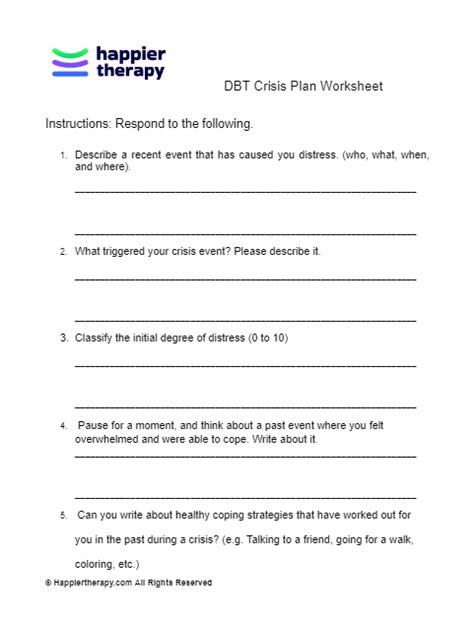 Dbt Crisis Plan Worksheet Happiertherapy Worksheets Library