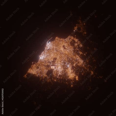 Luanda Angola Street Lights Map Satellite View On Modern City At