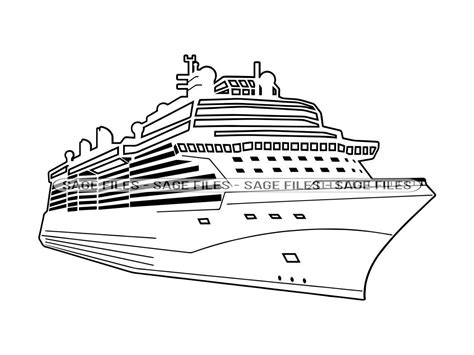 Cruise Ship Outline 2 SVG, Cruise Ship SVG, Cruise Ship Clipart, Cruise ...