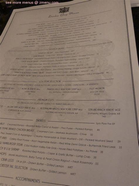 Menu at London Chop House pub & bar, Detroit