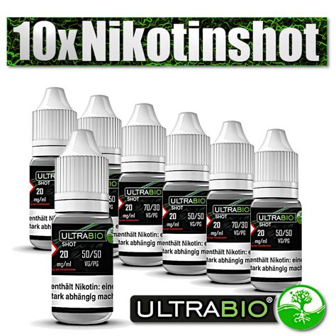 20mg ULTRABIO Nikotin Shots 10x10ml 50 50 70 30 Nikotinshot Base für