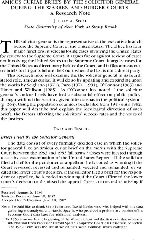 Amicus Curiae Briefs By The Solicitor General During The Warren And