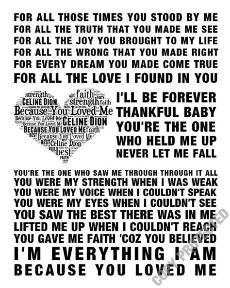 Celine Dion Because You Loved Me Music Love Song Lyrics Word Art 2