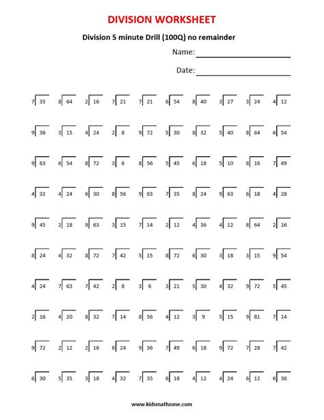 Division Timed Drill Printable Math Worksheets Worksheets Library