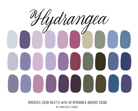 Hydrangea Color Palette for Procreate, Purple Blue and Green Swatches ...