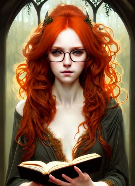 Krea Ai Beautiful Female Ginger Hair Glasses Symmetrical F