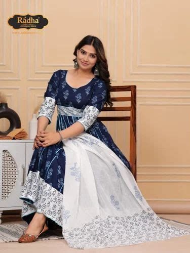 Blue Cotton Printed Anarkali Suite Dupatta At Rs 4500 In Vrindavan ID