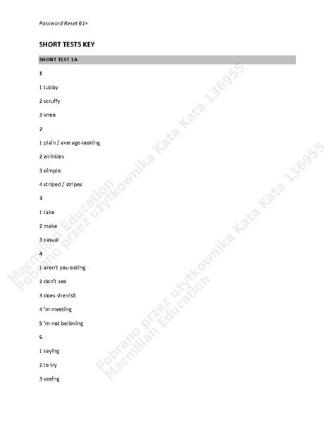Password Reset B1plus Short Tests Answer Key SHORT TESTS KEY SHORT
