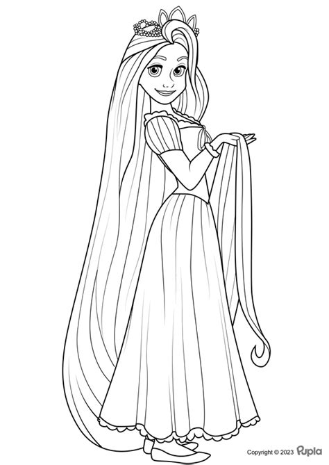 🖍️ Hermosa Rapunzel Sosteniendo Su Cabello Dibujo Para Colorear Gratis Para Imprimir