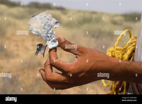 Abs Yemen 13th Oct 2022 A Farmer Holds A Piece Of Shrapnel From An