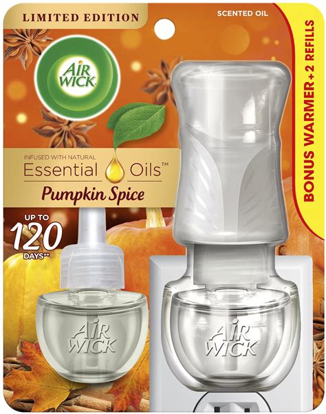 Air Wick Plug In Scented Oil Starter Kit Warmer 2 Refills Pumpkin