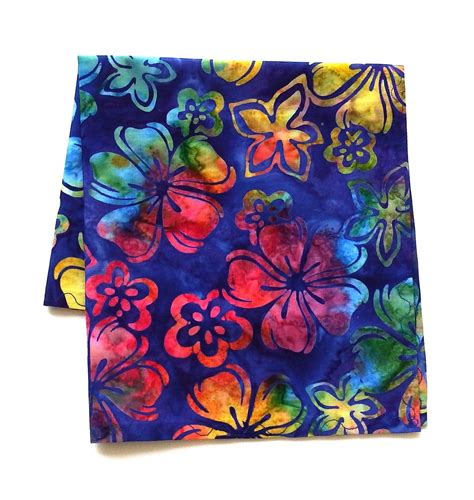 Cotton Handkerchief Hibiscus Tropical Blue Red Yellow 14x14