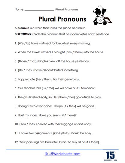 Plural Pronouns Worksheets 15