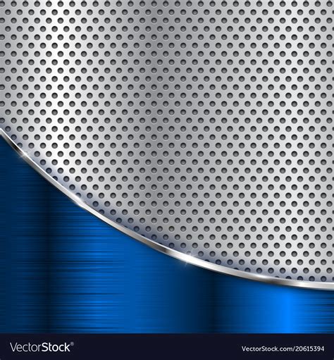 Metal Perforated Background With Blue Chrome Wave Vector Image