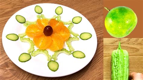 Carving Cucumber, Orange, and Bitter Melon into a Beautiful Garnish