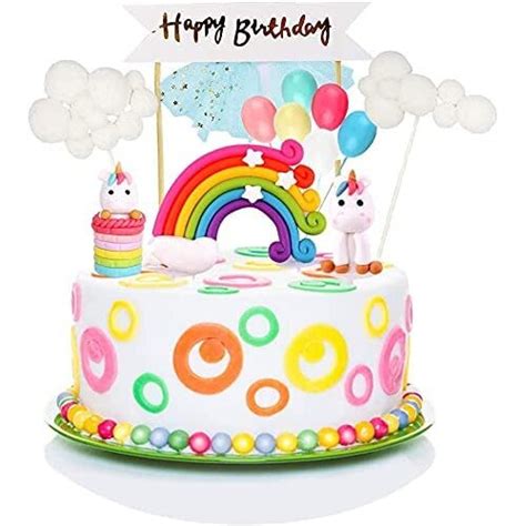 Izoel Unicorn Cake Topper Kit Cloud Rainbow Balloon Happy Birthday