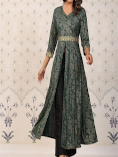 Buy Ode By House Of Pataudi Women Green Ethnic Motifs Yoke Design