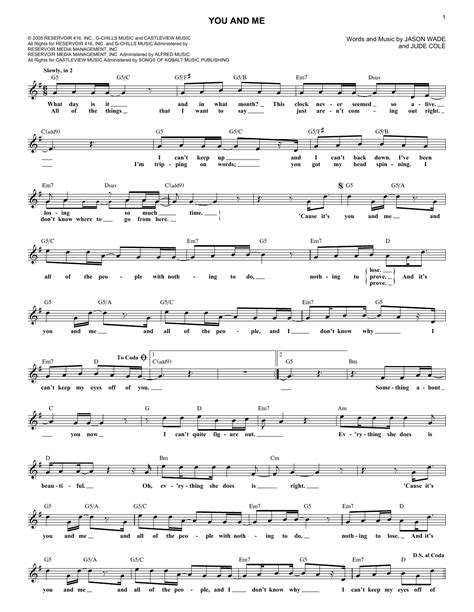 Lifehouse "You And Me" Sheet Music Notes | Download Printable PDF Score ...