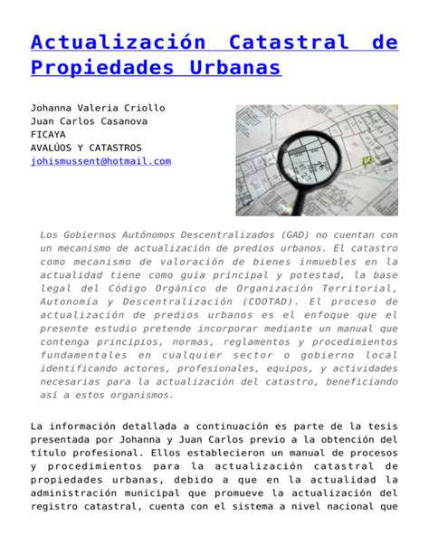 Actualizaci N Catastral De Propiedades Urbanas