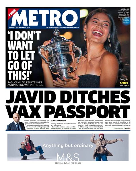 Metro Front Page 13th Of September 2021 Tomorrows Papers Today