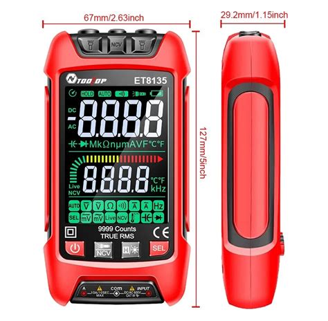 Av Tooltop Et8135 Multimeter Color Lcd Display 9999 Counts True Rms Auto Range Voltage Current