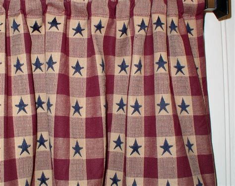 Americana Valance Navy Star Burgundy Plaid Homespun Valances Usa