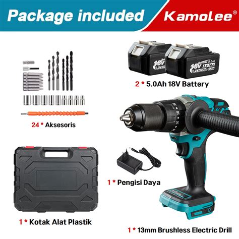 Kamolee Tool 13mm Bor Listrik Brushless 520N M 5000mAh Obeng Bertenaga