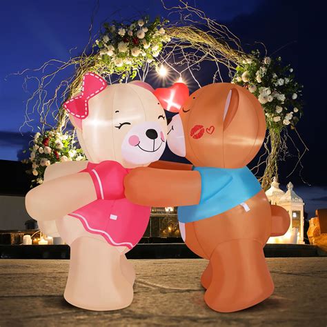 Vingli 4 Ft Valentines Day Inflatable Kiss Couple Bear Led Blow Up Li