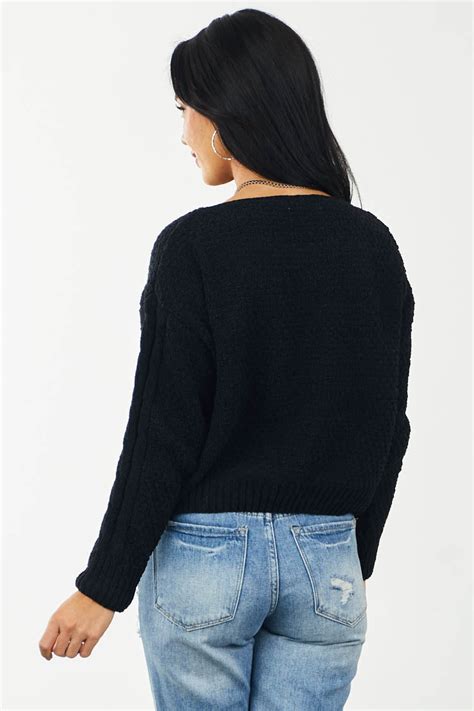 Black Boat Neck Thick Knit Chenille Sweater Lime Lush Boutique