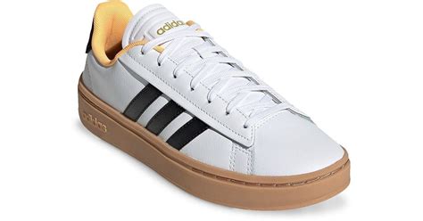 Adidas Leather Grand Court Alpha Sneaker In Whiteblackyellow White