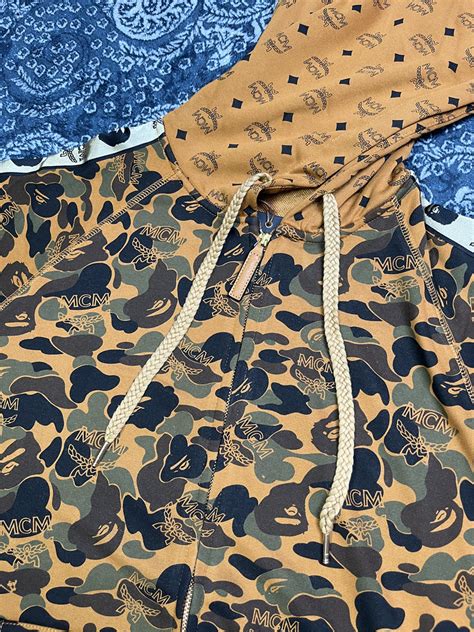 Bape X Mcm Camo Zip Hoodie Brown