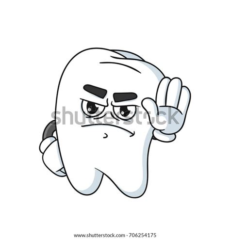 Angry Tooth Cartoon Character Showing Stop Stock Vector Royalty Free